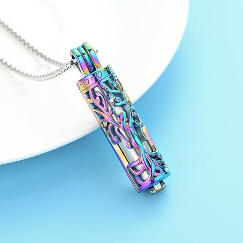 Cylinder Urn Necklace for Ashes Angel Tree of Life Cremation Jewelry Hollow Cylinder Vial Pendant Necklace Memorail Ashes Lockets for Loved Ones in Saudi Arabia