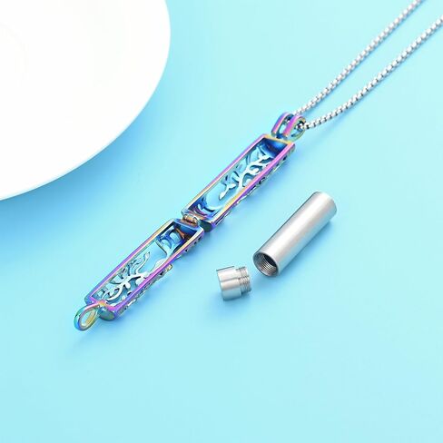 Cylinder Urn Necklace for Ashes Angel Tree of Life Cremation Jewelry Hollow Cylinder Vial Pendant Necklace Memorail Ashes Lockets for Loved Ones in Saudi Arabia