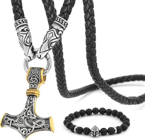 BAVIPOWER الفايكنج ثورس المطرقة Mjolnir Fenrir الذئب رئيس الفأس قلادة تعويذة تميمة حماية قوية قلادة من الفولاذ المقاوم للصدأ للرجال والنساء in Saudi Arabia