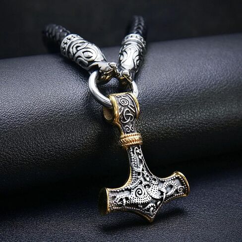 BAVIPOWER الفايكنج ثورس المطرقة Mjolnir Fenrir الذئب رئيس الفأس قلادة تعويذة تميمة حماية قوية قلادة من الفولاذ المقاوم للصدأ للرجال والنساء in Saudi Arabia