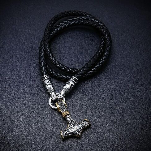 BAVIPOWER الفايكنج ثورس المطرقة Mjolnir Fenrir الذئب رئيس الفأس قلادة تعويذة تميمة حماية قوية قلادة من الفولاذ المقاوم للصدأ للرجال والنساء in Saudi Arabia