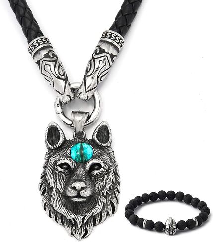 BAVIPOWER الفايكنج ثورس المطرقة Mjolnir Fenrir الذئب رئيس الفأس قلادة تعويذة تميمة حماية قوية قلادة من الفولاذ المقاوم للصدأ للرجال والنساء in Saudi Arabia