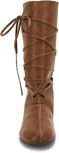 Mens Renaissance Medieval Cosplay Halloween Boots Faux Leather Mid Calf Lace Up Vintage Stage Pirate Viking Tied Shoes in Saudi Arabia