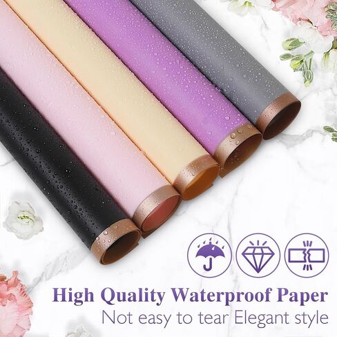 poewor 20 Sheets Gold Edge Flower Wrapping Paper Light purple Colors Waterproof Translucent Bouquet Packaging Paper Florist Bouquet Supplies for Wedding in Saudi Arabia