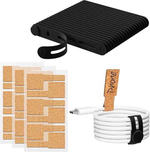 Nearockle 38Pcs Cable Labels and Silicone Cable Ties Sets, 20 Reusable Cable Ties in White, 18 Cord Labels - For Home, Office, Desk Cable Management Wire Organization Travel Accessories in Saudi Arabia