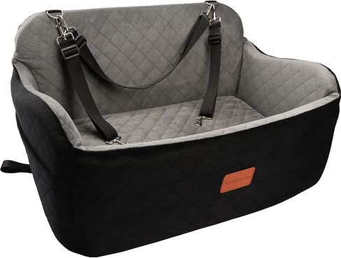 Large Dog Car Seat Up to 55lb,Two Clip-On Safety Adjustable Leashs Dog Car Bed for 2 Small Dogs,Completely detachable and washable Pet Car Seat,Easy to Install(Black/Grey, Large) in Saudi Arabia