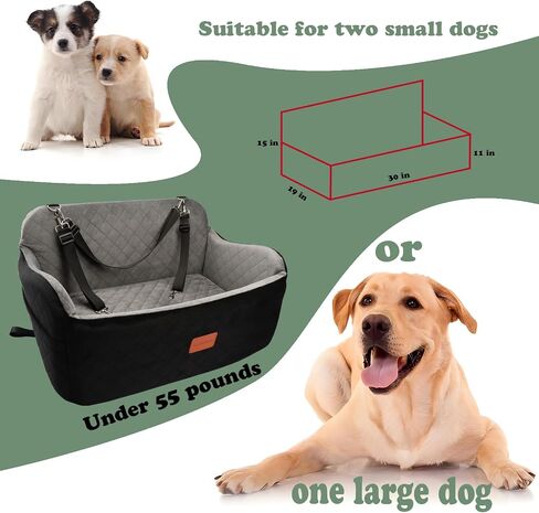 Large Dog Car Seat Up to 55lb,Two Clip-On Safety Adjustable Leashs Dog Car Bed for 2 Small Dogs,Completely detachable and washable Pet Car Seat,Easy to Install(Black/Grey, Large) in Saudi Arabia