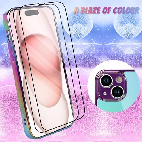 Bonoma متوافق مع iPhone 15 Pro Max Case Bling Laser Florescent Iridescent Crystal Luxury Case حامي الكاميرا + 2* واقي شاشة مقاوم للصدمات غطاء حماية الشاشة - أرجواني in Kuwait
