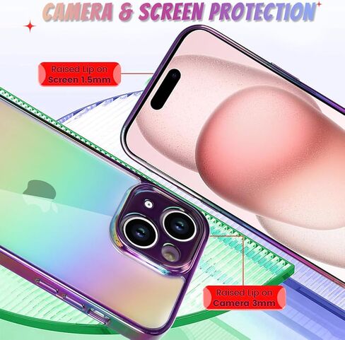 Bonoma متوافق مع iPhone 15 Pro Max Case Bling Laser Florescent Iridescent Crystal Luxury Case حامي الكاميرا + 2* واقي شاشة مقاوم للصدمات غطاء حماية الشاشة - أرجواني in Kuwait