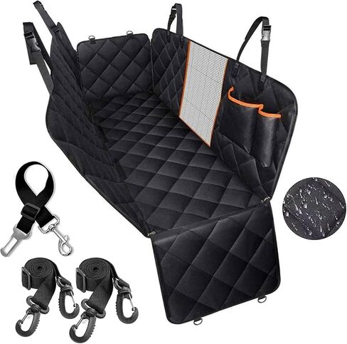3 in 1 Split Dog Car Seat Cover for Back Seat, 100% Waterproof Dog Car Hammock with Mesh Visual Window and Storage Pocket, Back Seat Protector for Cars, Trucks, SUVs (Black, 3 in 1) in Saudi Arabia