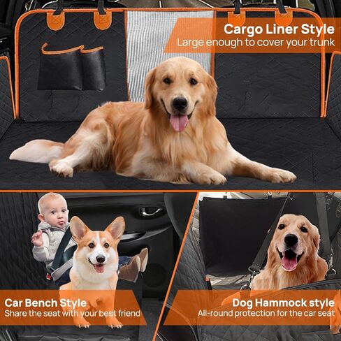 3 in 1 Split Dog Car Seat Cover for Back Seat, 100% Waterproof Dog Car Hammock with Mesh Visual Window and Storage Pocket, Back Seat Protector for Cars, Trucks, SUVs (Black, 3 in 1) in Saudi Arabia