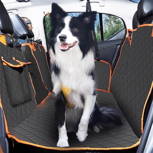 3 in 1 Split Dog Car Seat Cover for Back Seat, 100% Waterproof Dog Car Hammock with Mesh Visual Window and Storage Pocket, Back Seat Protector for Cars, Trucks, SUVs (Black, 3 in 1) in Saudi Arabia