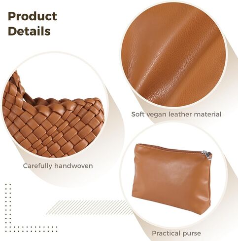 حقيبة منسوجة للنساء، حقيبة منسوجة من الجلد النباتي مع محفظة، حقيبة حمل للشاطئ مصنوعة يدويًا، حقيبة حمل من الجلد النباتي بمقبض علوي in Kuwait