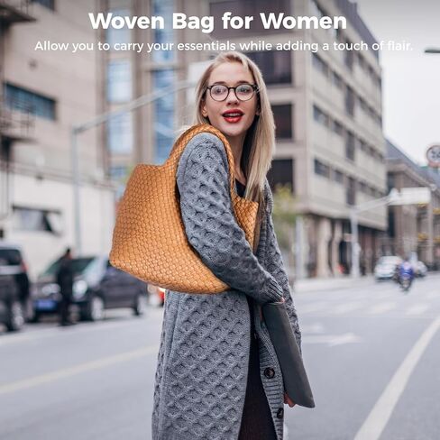 حقيبة منسوجة للنساء، حقيبة منسوجة من الجلد النباتي مع محفظة، حقيبة حمل للشاطئ مصنوعة يدويًا، حقيبة حمل من الجلد النباتي بمقبض علوي in Kuwait