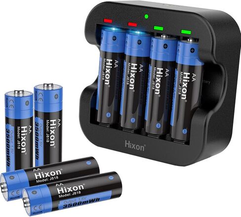 Rechargeable Lithium Batteries AA with Charger,Hixon 3500mWh High-Capacity AA Rechargeable Battery,Constant 1.5V Rechargeable Double A,1600 Cycle AA Li-ion Battery,Max 3A Current[8AA+1Charger] in Saudi Arabia