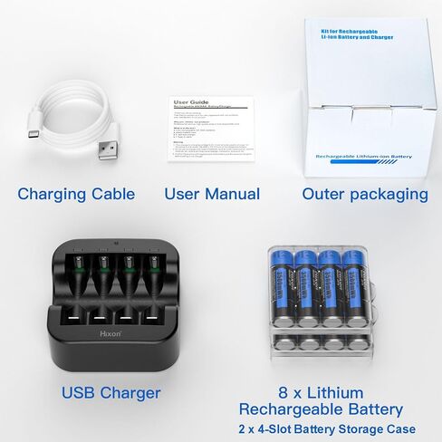 Rechargeable Lithium Batteries AA with Charger,Hixon 3500mWh High-Capacity AA Rechargeable Battery,Constant 1.5V Rechargeable Double A,1600 Cycle AA Li-ion Battery,Max 3A Current[8AA+1Charger] in Saudi Arabia