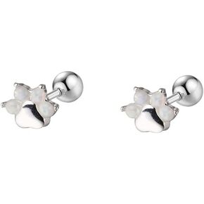 20g Cute Puppy Paw Print CZ Opal Small Stud Earrings for Women Teen Girls Sensitive Ear Real 925 Sterling Silver Minimalist Tiny Cartilage Tragus Piercing Post Pin Mini Screw Back Hypoallergenic Animal Dog Cat Pet Studs Fashion Jewelry Gifts for Daughter 