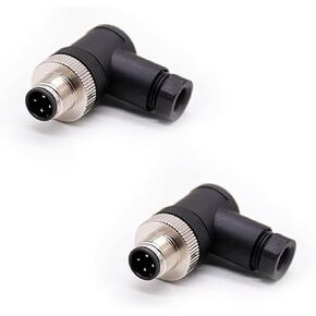 2 Pcs M12 90 Degree Connector Right Angle A Code 4 pin Male Screw-Joint Unshielded, Field Assembly Wireable Connector for Cable