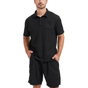 Men's Polo Shirt and Shorts Set Casual Waffle Knit Mens Summer Short Sets 2 Piece Outfits Sleeve Tracksuit