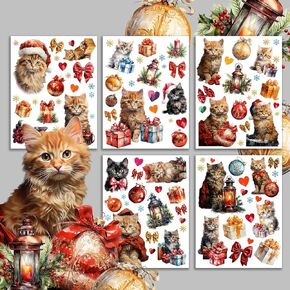 Decoupage Paper Pack (15 Sheets 8"x11") Cats with Christmas Gifts HANATABA Vintage Styled Ephemera Pictures for Decoupage Craft and Scrapbooking