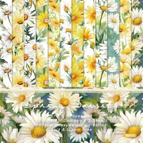 Floral Cardstock Paper, 24 Sheets 6"x6" Daisy Flower Scrapbook Paper Pad, Single-sided Pattern Paper Pack Decorative Craft Paper for DIY Photo Album Background Journal Cardmaking-Blue