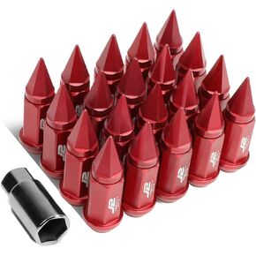 J2 Engineering LN-T7-020-15-BK Black 7075 Aluminum M12 x 1.5 20Pcs L: 75mm Spiky Cap Lug Nut w/Adapter