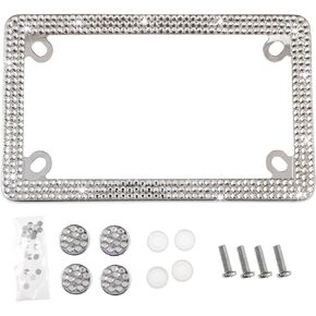 Fashion Motorcycle Glass Crystal Premium Silver Bling License Plate Frames,Exclusive Bling Motorcycle License Plate Holder,Motorbike Rhinestone License Plate Covers(1PC)