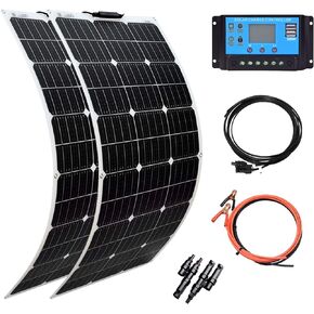 XINPUGUANG Flexible Solar Panel 100W 12V Monocrystalline Solar Kit Hightweight Module, 10A Charge Controller,Extension Cable for RV Boat Cabin Car (100W-1)