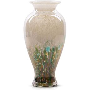 11.8" Tall Blue Glass Vase Beautiful Hand Blown Glass Vase Modern Glass Art Home Decor, Wide Mouth Colorful Glass Vase for Mantle Dining Table Centerpiece, Entryway Living Room Wedding Decoration