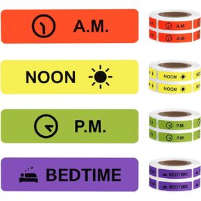Medicine Stickers Medication Instruction Label Permanent Paper Label AM NOON PM Bedtime for Pill case Planner 0.4 * 1.6inch (500 per Roll 4 Pack)