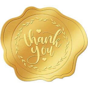 300 Pcs Gold Envelope Seal Stickers Embossed Foil, Gold Thank You Stickers for Envelope Sealing, Self-Adhesive Thank You Stickers for Gift Packaging Wedding Invitation Birthday Party Favor Baby Shower