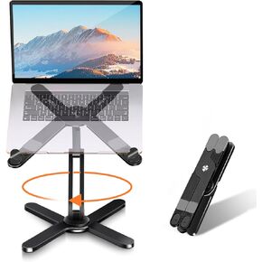 Laptop Stand with 360 Rotating Base, Computer Notebook Laptop Riser Metal Holder for Desk Collaborative Work, Fully Foldable for Easy Storage, Fits All MacBook, Laptops up to 16 inches, Black