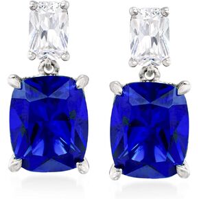 Ross-Simons 8.50 ct. t.w. Simulated Sapphire and 1.10 ct. t.w. CZ Drop Earrings in Sterling Silver