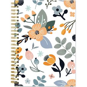 A5 Blank Notebook - 70 Sheets/140 Pages Blank Paper Notebook, 100 GSM Thick White Paper, 5.8" x 8.3" Spiral Blank Journal, Flowers