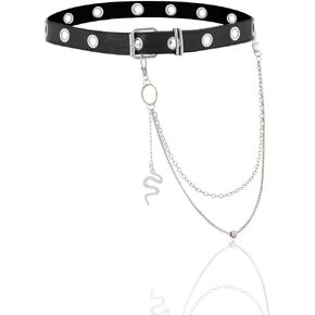 Leather Belt Chain Pant with Detachable Silver Punk Aesthetic Waist Belts Hip Hop Rock Jeans Chains