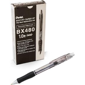 Pentel RSVP Super RT Ballpoint Pen, (0.7mm) Fine Line, Black Ink, Box of 12 (BX477-A)