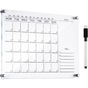Acrylic Dry Erase Calendar for Wall, 15.7x12 Inch Clear Acrylic Wall Calendar White Board Calendar for Weekly Planner Office Classroom