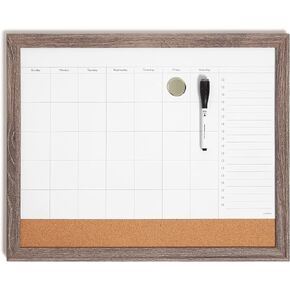 U Brands 3-in-1 Dry Erase Calendar with Wooden Style Frame Set, Office Supplies, with Marker, Magnet, 16" x 20", 3 Piece