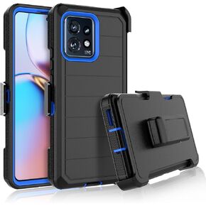 Njjex for Moto Edge Plus 2023 Case, for Motorola Edge+ 5G UW 2023/Edge 40 Pro/Edge X40 Case w/Belt Clip, Full Body Protector Heavy Duty Shockproof Swivel Holster Kickstand Hard Phone Cover [Navy]
