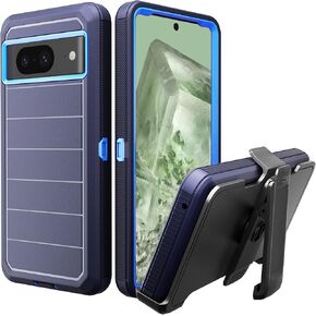 مصممة لجراب Google Pixel 8 مع مشبك حزام ومسند، حافظة متينة ثلاثية الطبقات لكامل الجسم لهاتف Pixel 8 5G مقاس 6.3 بوصة (أزرق داكن + أزرق) in Kuwait