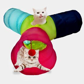 Cat Tunnel Tube Toys，Tunnels for Indoor Cats, 3 Way Colorful Collapsible Interactive Toy with Balls for Rabbits, Kittens, Ferrets, Puppy