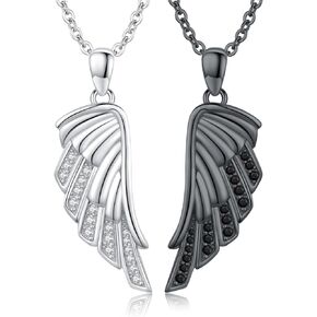 CUOKA MIRACLE Couple Wings Necklace, 925 Sterling Silver A Pair Couple Jewelry Guardian Angel Wings His and Her Matching Necklace Wings Black and White Angel Pendant Gift for Couples Best Friends in Kuwait