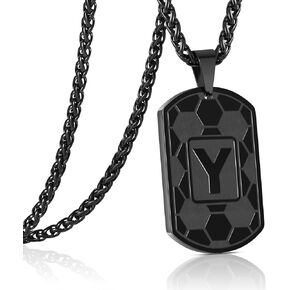 Soccer Initial A-Z Letter Necklace Dog Tag for Boys Men Boyfriend Son Athletes Stainless Steel Pendant Chain Sports Jewelry Gifts 24 Inch