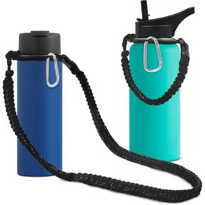 Paracord Handle Shoulder Strap, Fits Wide Mouth Bottles 12oz to 64oz(Not for The New Hydro Flask 2.0), Water Bottle Paracord Handle with Safety Ring and Carabiner