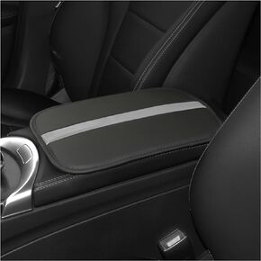 Leather Car Center Console Cover,Striped Patchwork Car Armrest Cover for Protecting Car Armrest Box & Car Decorations,Universal Car Accessories Interior Fits Cars,SUVs,Trucks (Black/Blue)