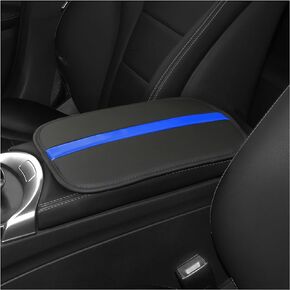 Leather Car Center Console Cover,Striped Patchwork Car Armrest Cover for Protecting Car Armrest Box & Car Decorations,Universal Car Accessories Interior Fits Cars,SUVs,Trucks (Black/Blue)