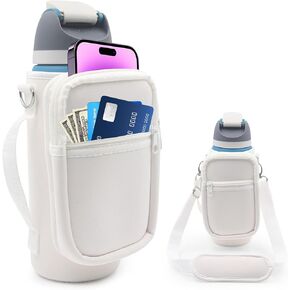 for Owala FreeSip Insulated Stainless Steel Water Bottle Cup Holder Cover Carrier Sling Bag with Strap, Pouch Pocket for Phone/Accessories, add Handle for Owala 24oz (Black-24oz)