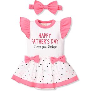 My First Fathers Day Newborn Baby Girl Clothes Outfits Sleeveless Ruffle Rompers Bodysuits Infant Girl Dresses set