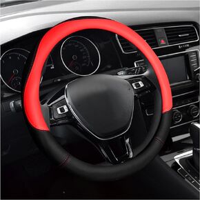 Color Blocking Car Steering Wheel Cover,Leather Steering Wheel Cover Women/Men Car Decorations,Universal Anti-Slip Steering Wheel Accessories Fit for 14.5-15" Steering Wheel (Black)