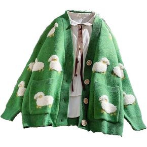 Ladies Girl Cute Sheep Sweater Coat Cardigan Knitted Tops Kawaii Preppy Cartoon Casual